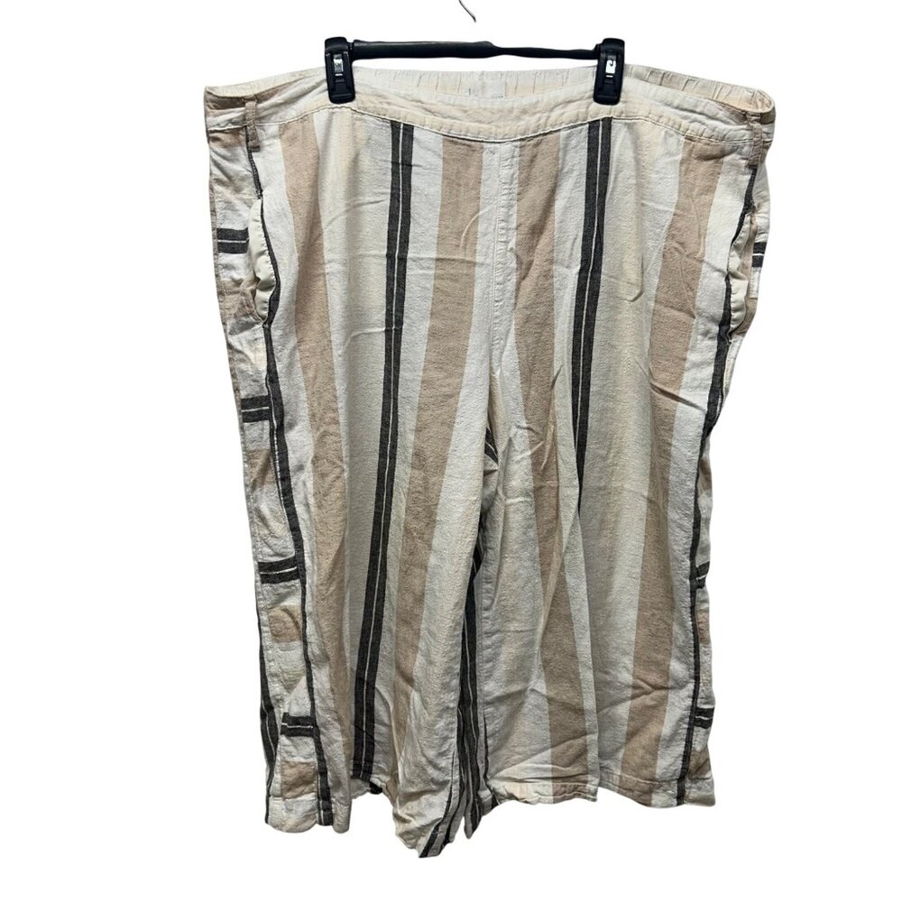 Anthropologie Striped Linen-Cotton Wide-Leg cropped Pants size 3X
